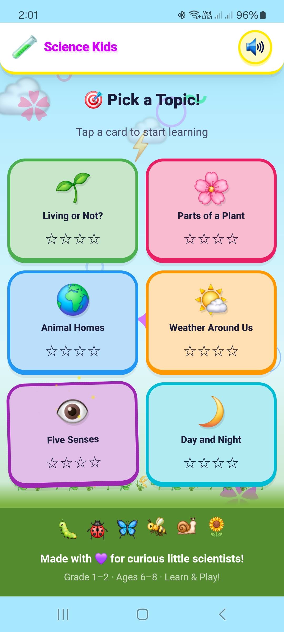 Science Kids lesson screen